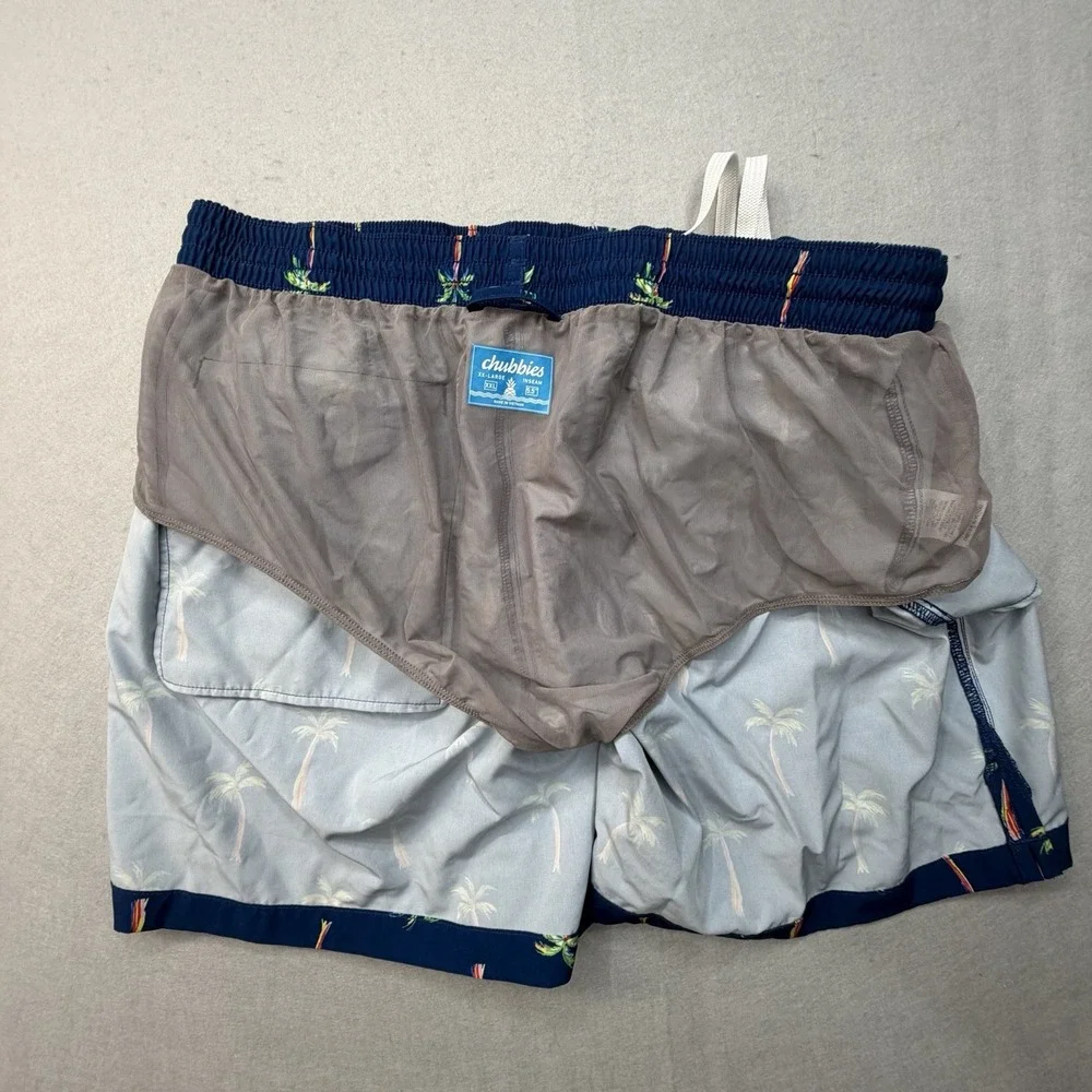 Chubbies Swim Trunk Men XXL Navy Blue Rainbow Palm Tree Stretch Board Shorts 5.5